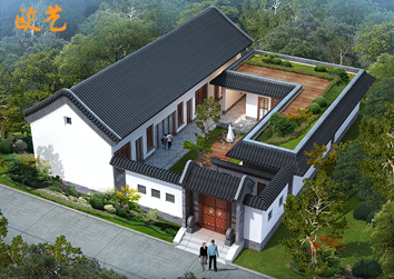 一层中式风格四合院别墅