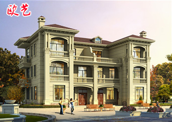 三层双拼别墅自建房设计图，欧式风格，独立入户大门