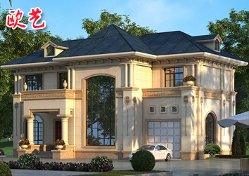 乡野别墅简欧式二层小洋楼带车库书房农村宅基地盖自建房设计图纸