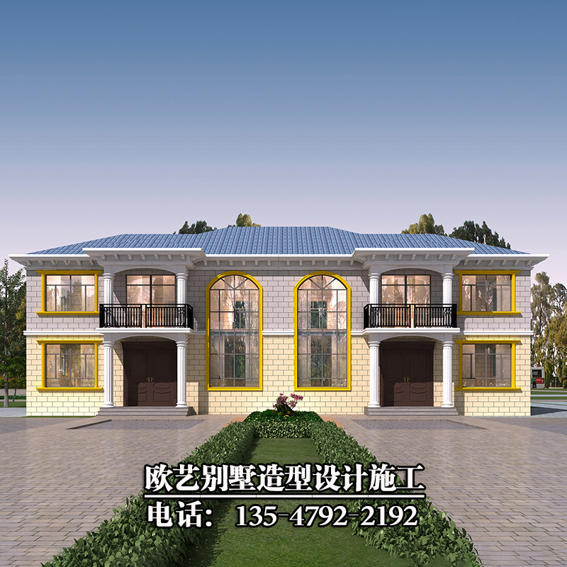 兄弟双拼二层别墅设计图纸 自建房农村设计图 全套施工图