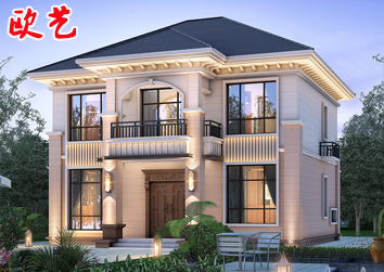 简欧风格三开间二层别墅设计图纸小面积农村自建房带大客厅